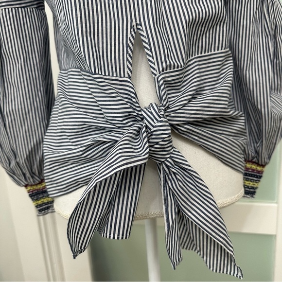 Parker Emmanuelle Smocked Striped Top Blue And White Top Size XS NEW WITH TAGS - Picture 5 of 9